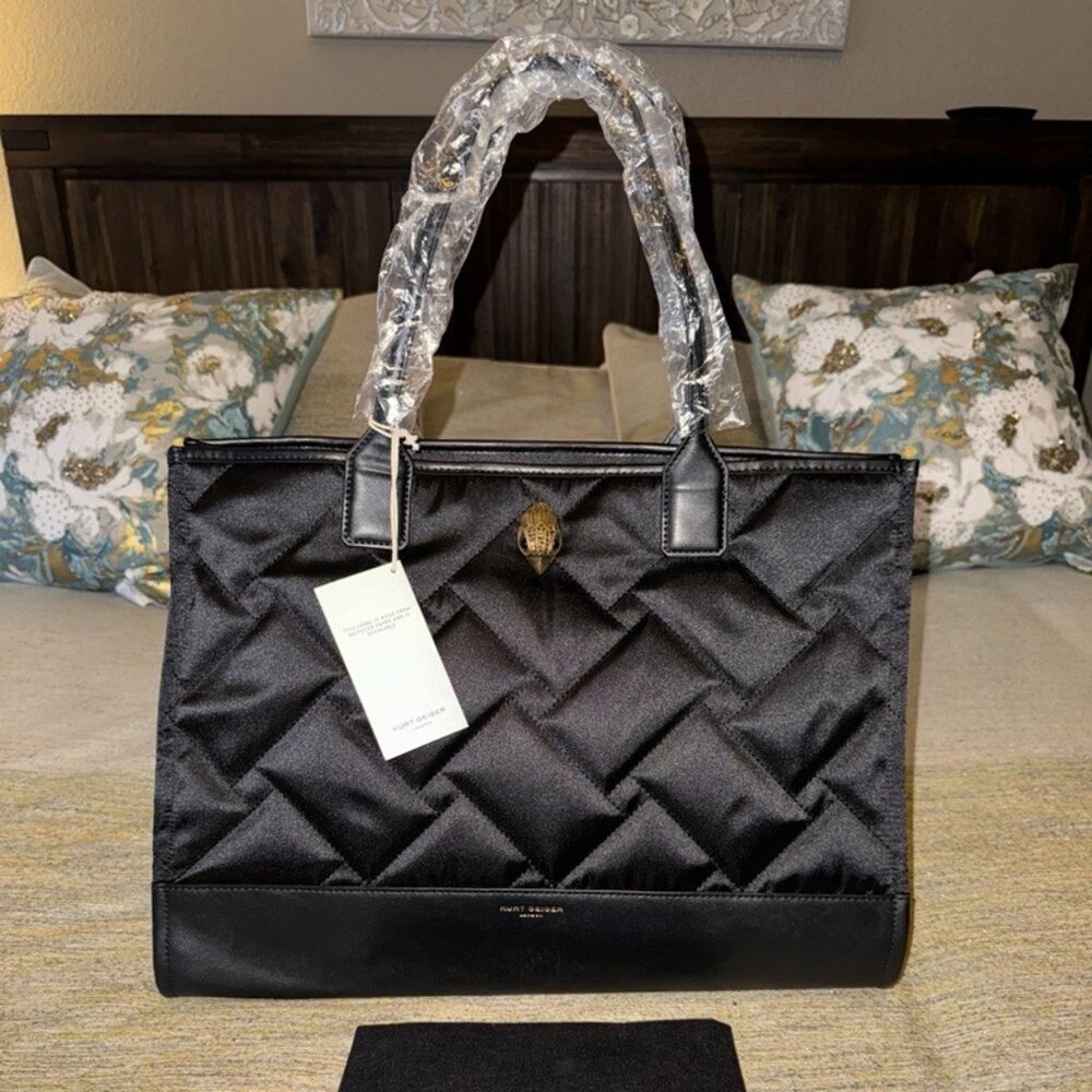 NWT Kurt Geiger London Quilted Zip Top Shopper Tote Shoulder Bag - Black w/ GHW